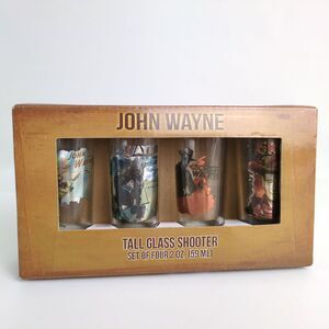 John Wayne 4 Piece Laser Decal Tall Glass Shooter Set NEW in Box Barware Shot